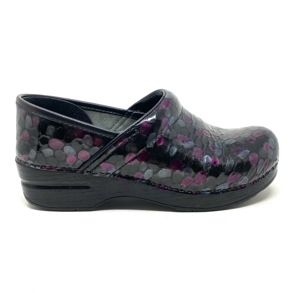 Dansko Professional Black Purple Dot Patent Leather Clogs Size Nursing Shoes